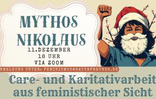 Hier wird ein weiblicher Nikolaus mit gestreckter Faust gezeigt.
